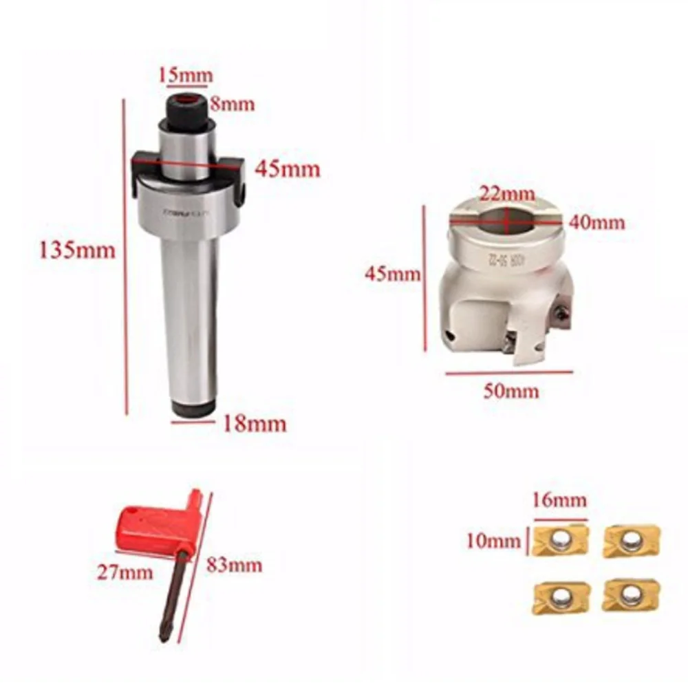 

New MT2-FMB22 50mm Face End Mill Cutter + 4Pcs Carbide Inserts Milling Tools Kit