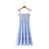 summer women tiered ruffle splicing striped suspender dress female sleeveless clothes casual lady loose vestido d7512