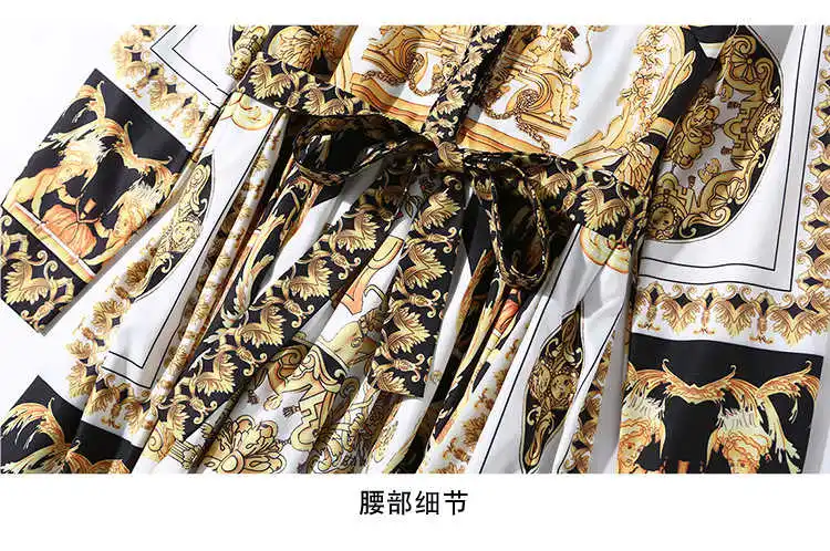 

Italy long style sleeves vintage dress New autumn women bowtie Dress Chic retro print dress D761