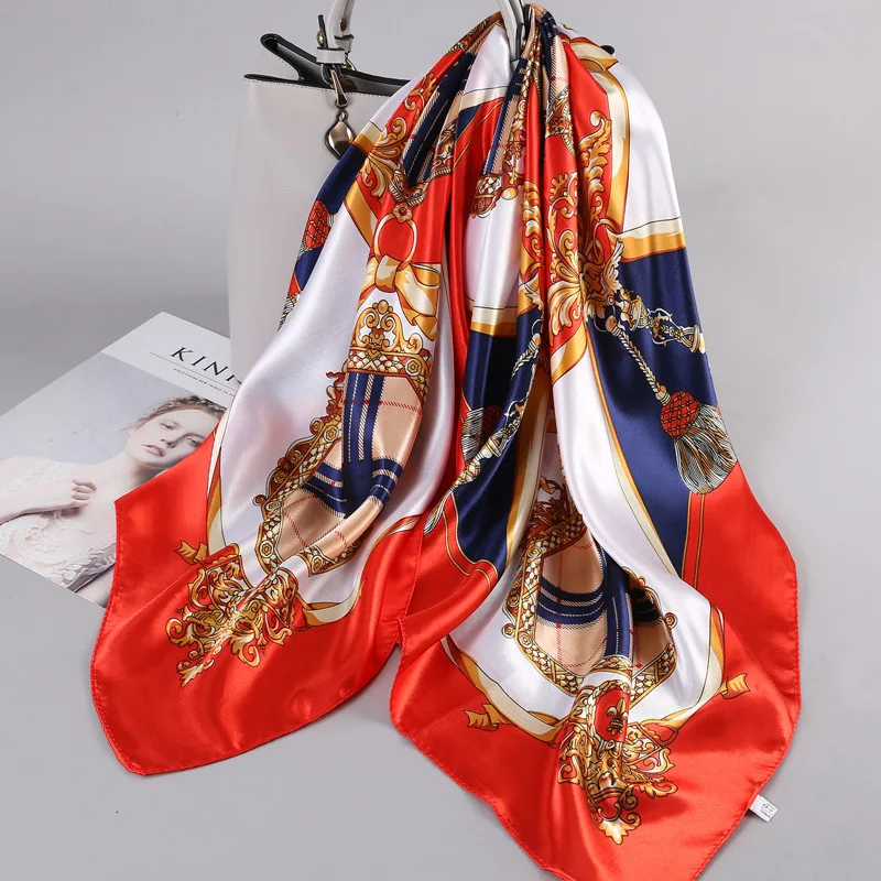 

Hot sale90cm Silk Square Scarf New Fashion For Women Neck Hair Tie Band Bag Warp Soft Headscarf Neckerchief Hijab Female Foulard