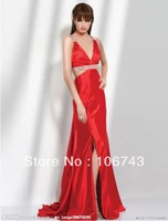 free shipping 2016 new design vestidos formal robe de soiree elegant beaded sexy backless red long girl party gown prom dress