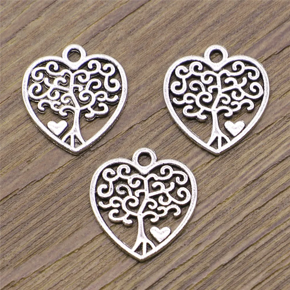 

10pcs 17x19mm Charms Heart Life Tree Antique Silver Color Plated Pendants Making DIY Handmade Finding Jewelry