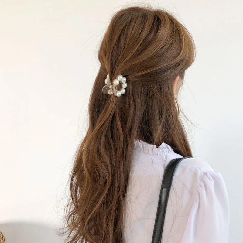 Pearl Hairpin Grasping Clip Korean Hair Claws Word Top Clip Simple Mini Headdress Hairpin for Women Girls Universal
