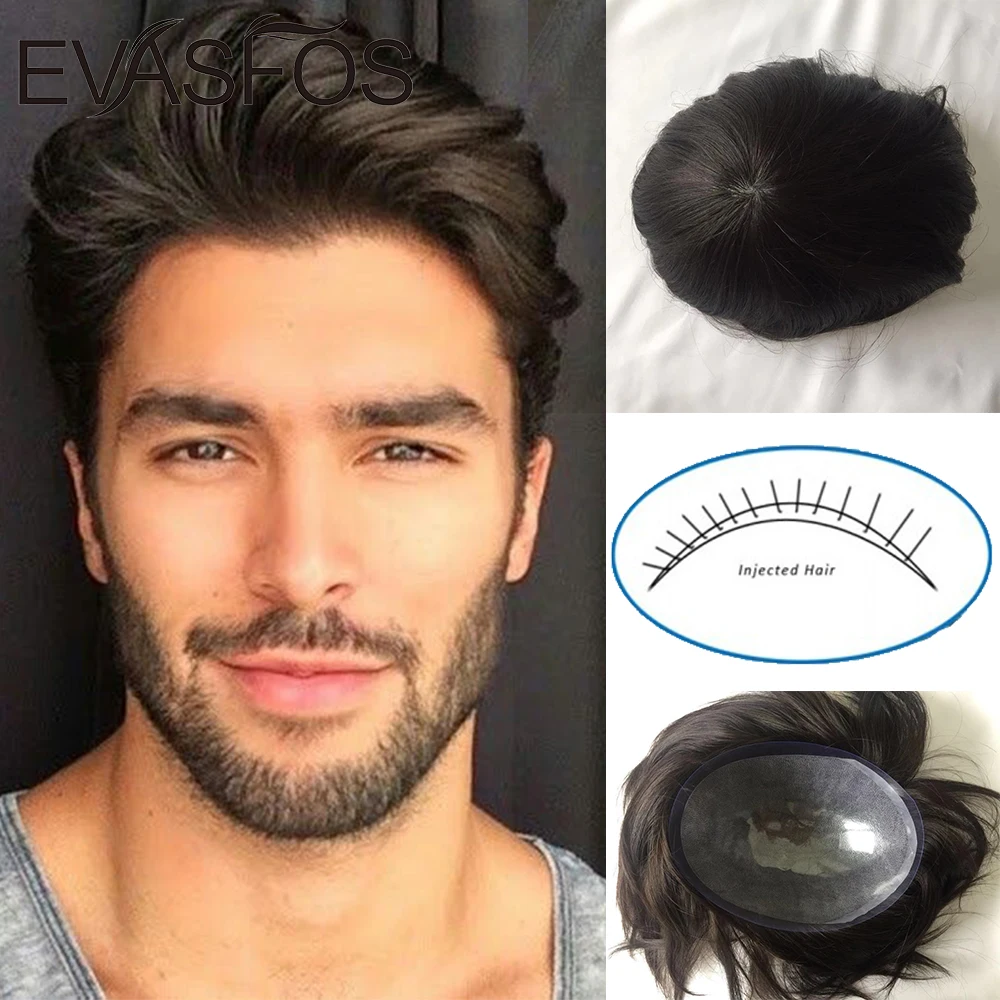 Супер тонкие кожные вводят парик из человеческих волос для Для мужчин волосы 0 08