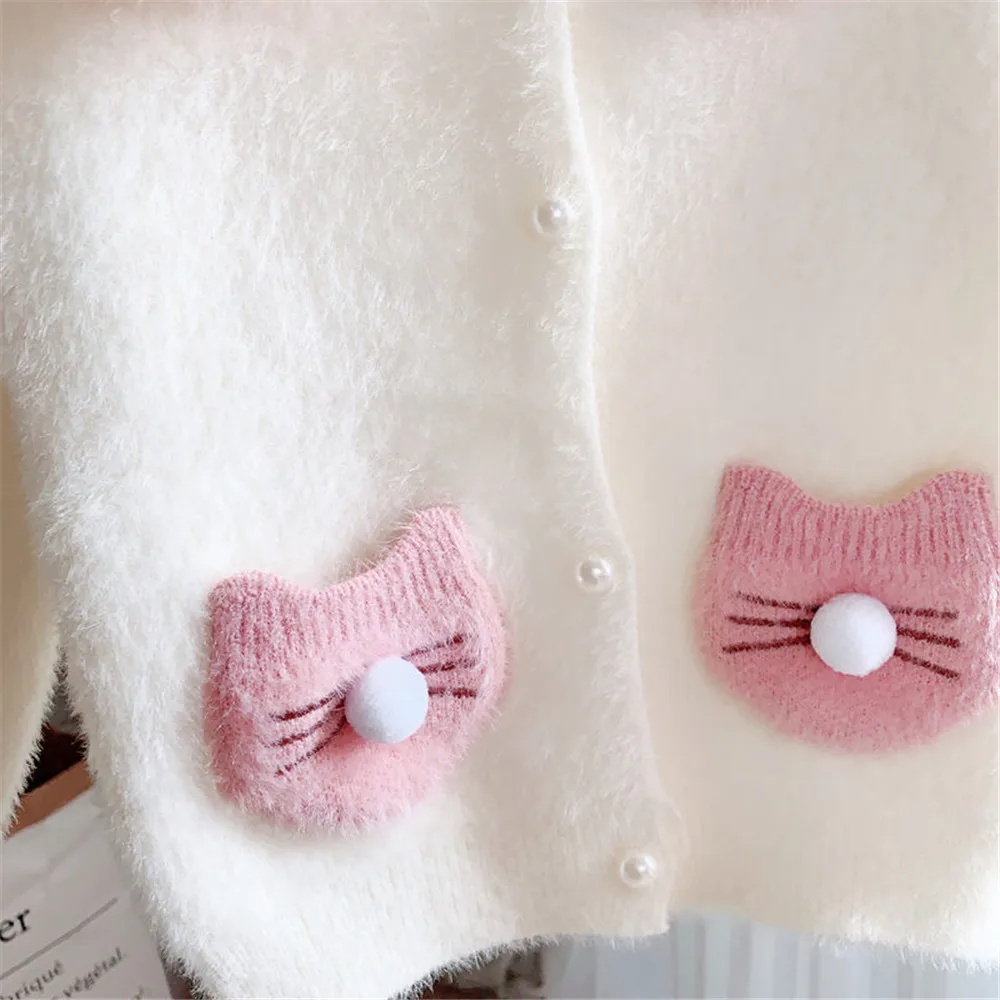 

Children Set Autumn Winter Baby Girls Clothes Knitted Coat Skirts Suit For Girls Cat Printed Sweaters 2pcs Outwears Kids Clothes