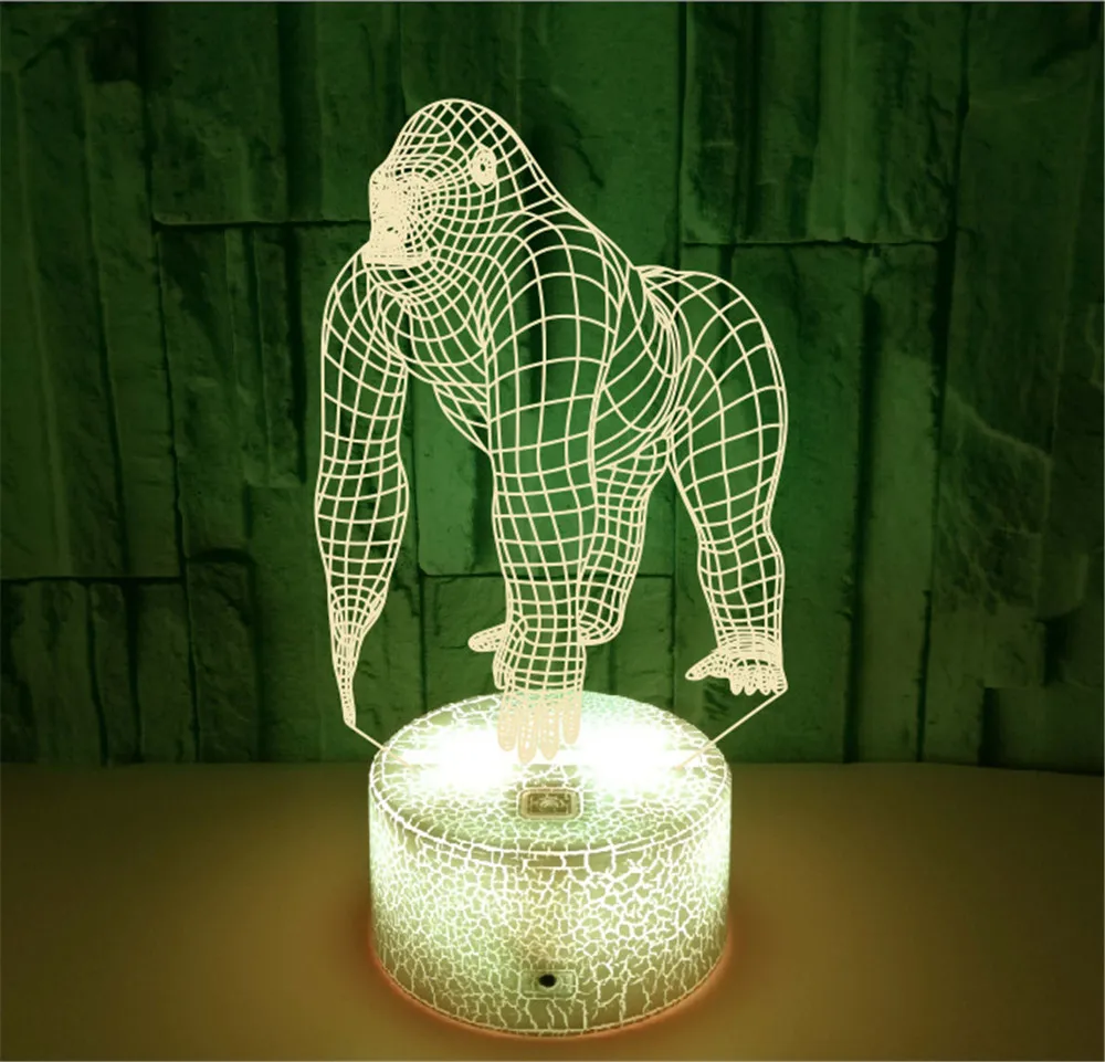 

3D USB LED Lamp Animal Orangutan Gorilla Chimpanzee7 Colors Changing Mood Illusion Table Decor Night Light