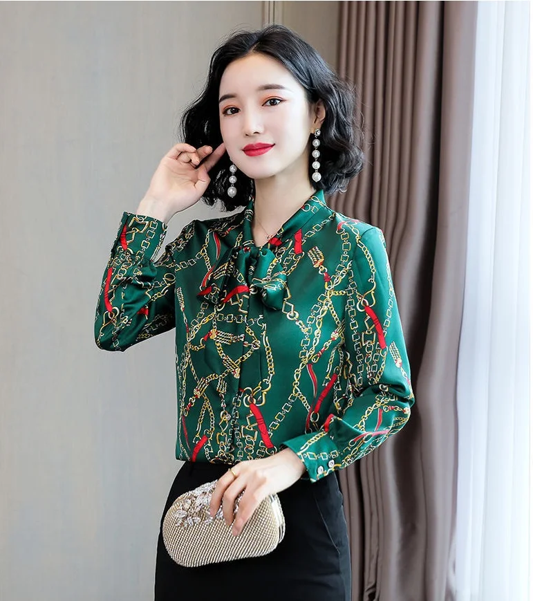 

Женская офисная блузка, с воротником-бантом, осенняя, тонкая, элегантная, винтажная, размера плюс, 4XL