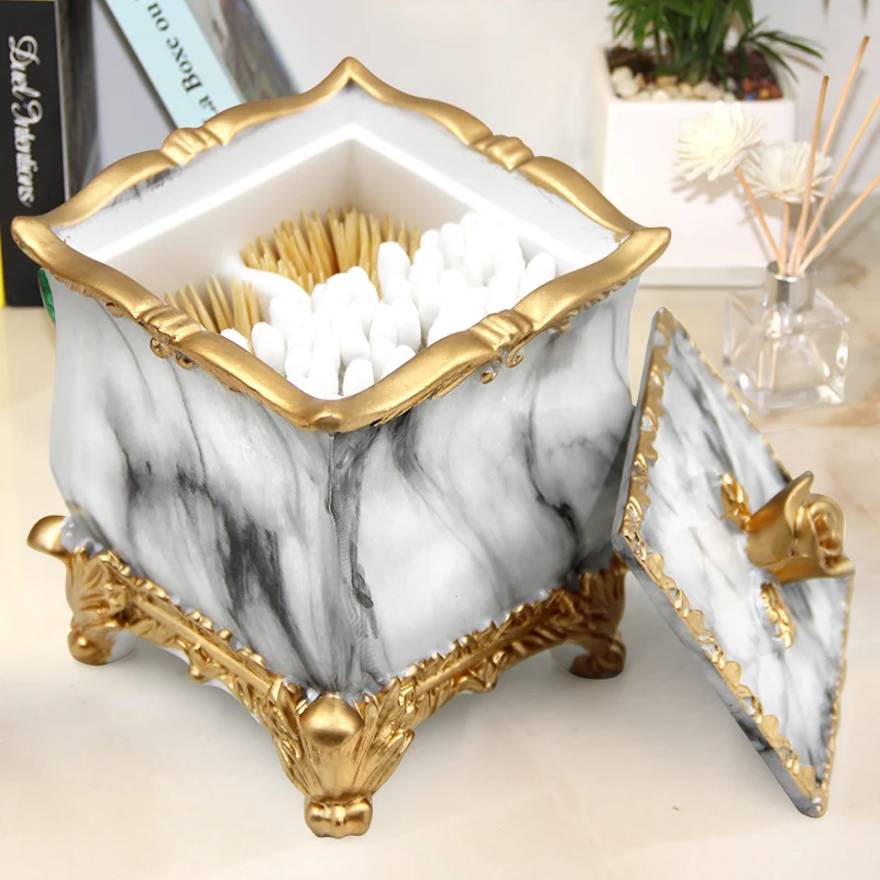 European Style Emboss Resin Toothpick Box Cotton Swab Box Home Desktop Toothpick and Cotton Swab Storage Supplies