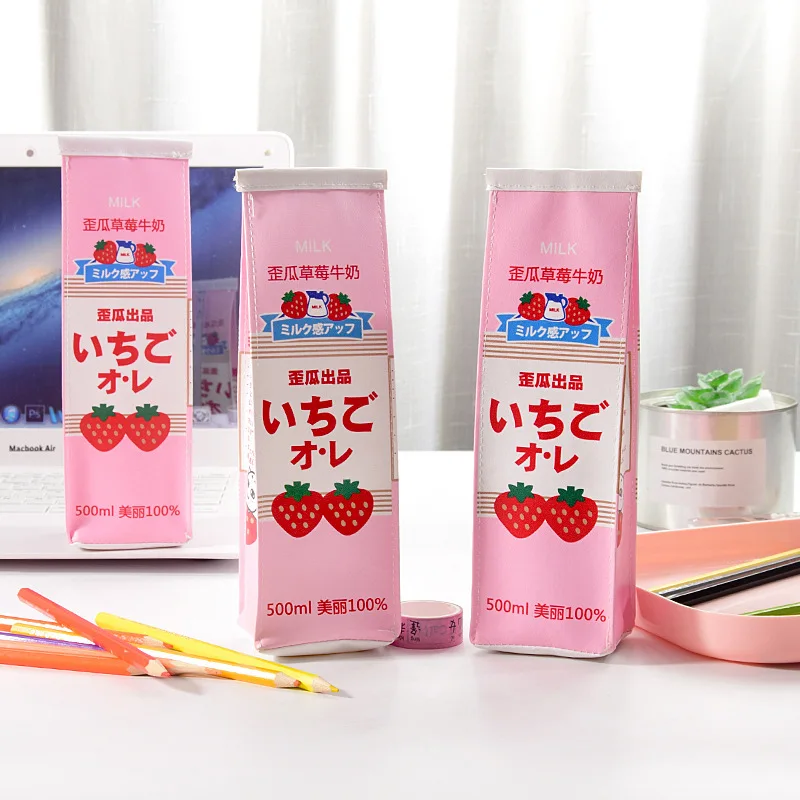 Милый клубничный молочный пенал большая емкость школьные канцелярские