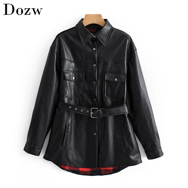 Куртка женская из экокожи стильная модная черная верхняя одежда с отложным