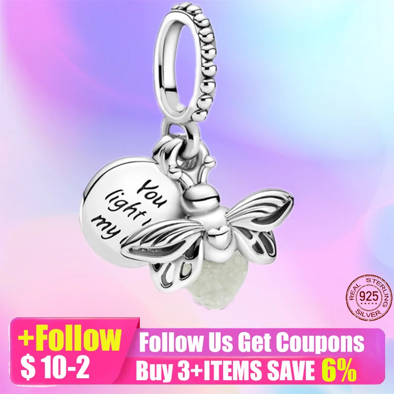 

New 925 Sterling Silver Glow In The Dark Firefly Dangle Charms DIY Fine Beads Fit Original Charm Bracelet Jewelry