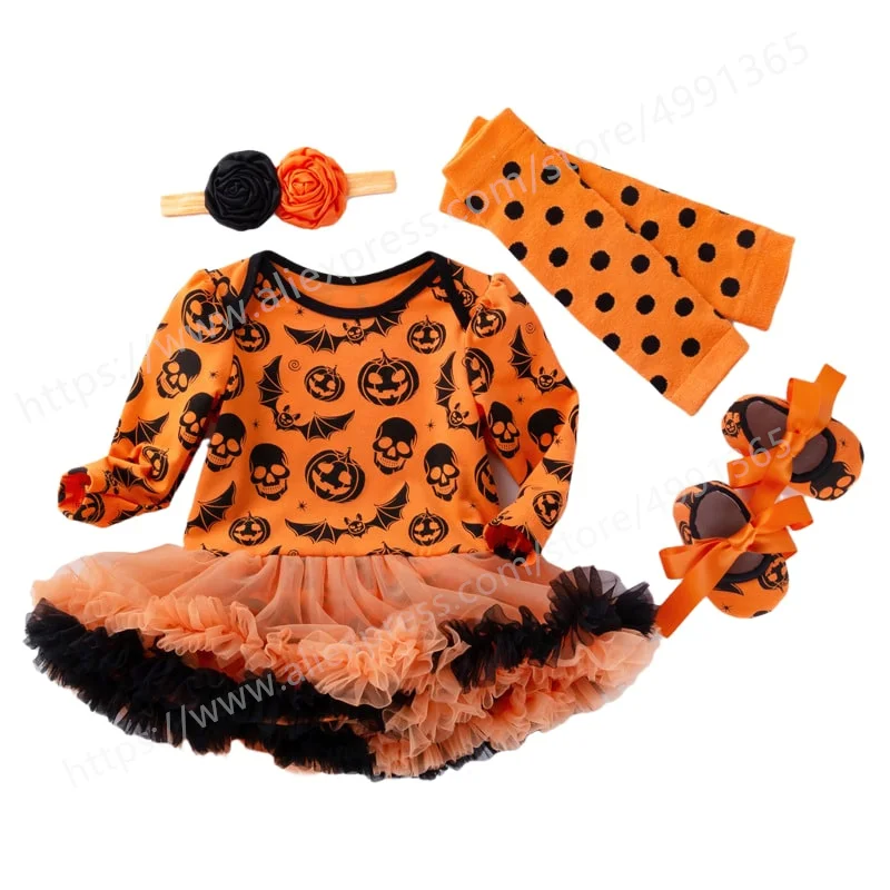

Newborn Baby Girls Halloween Outfits Pumpkin Long Sleeve Romper Bodysuit Tops Socks Halloween Costumes