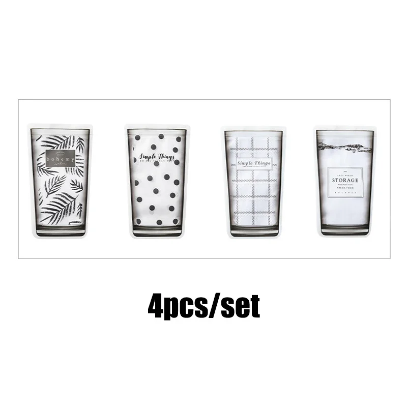 

4Pcs Food Preservative Zipper Bag Bottle Shape Freezer Bag Reusable Storage Bags Home Organizer For Nut Snacks Fruit Travel Camp