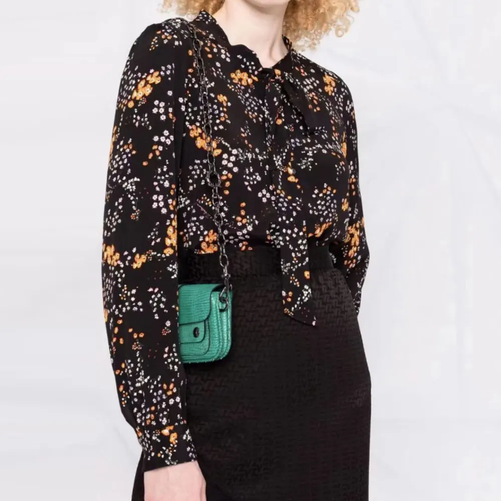 

Vintage print women shirt tops 2021 new lace-up long sleeve casual wild temperament lady blouse
