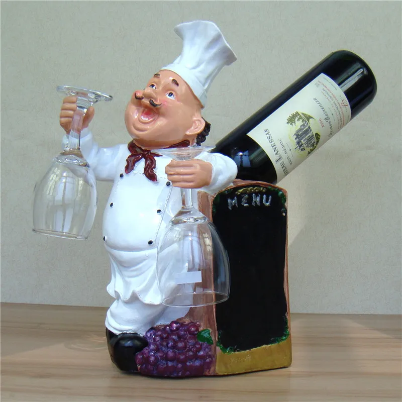 

[MGT] Chef Wine Holder Decorative Resin Cook Statue Goblet Hanger Drinkware Wine Bottle Rack Barware Ornament Craft Accessories