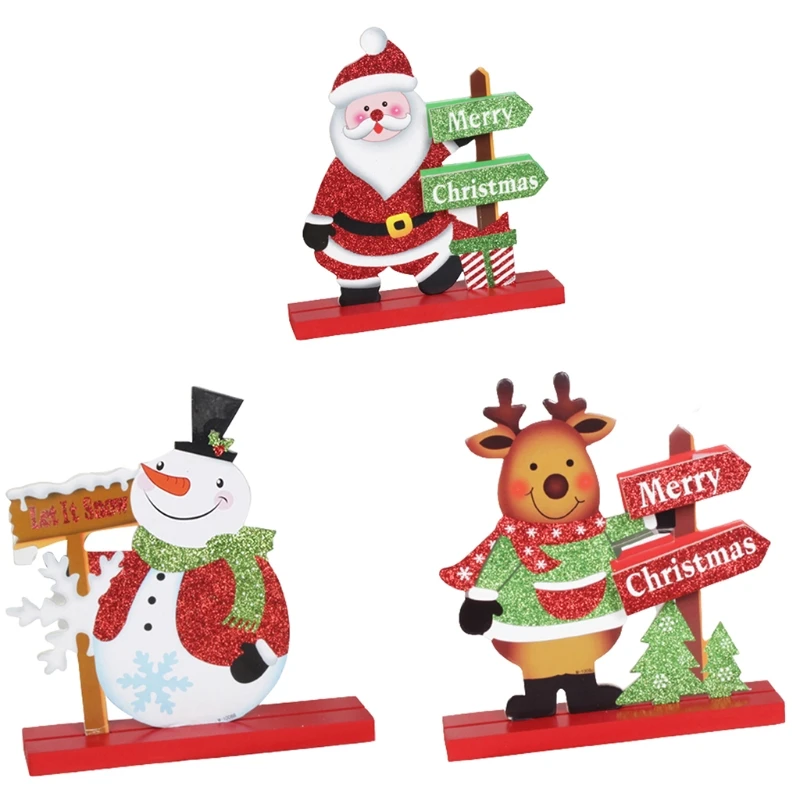 

27RE Christmas Wooden Ornament for Xmas Party Home Desktop Decoration Ornaments