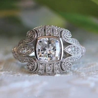 silver classic flower female cubic zirconia stone ring unique pattern jewelry for wedding rings for men women gifts