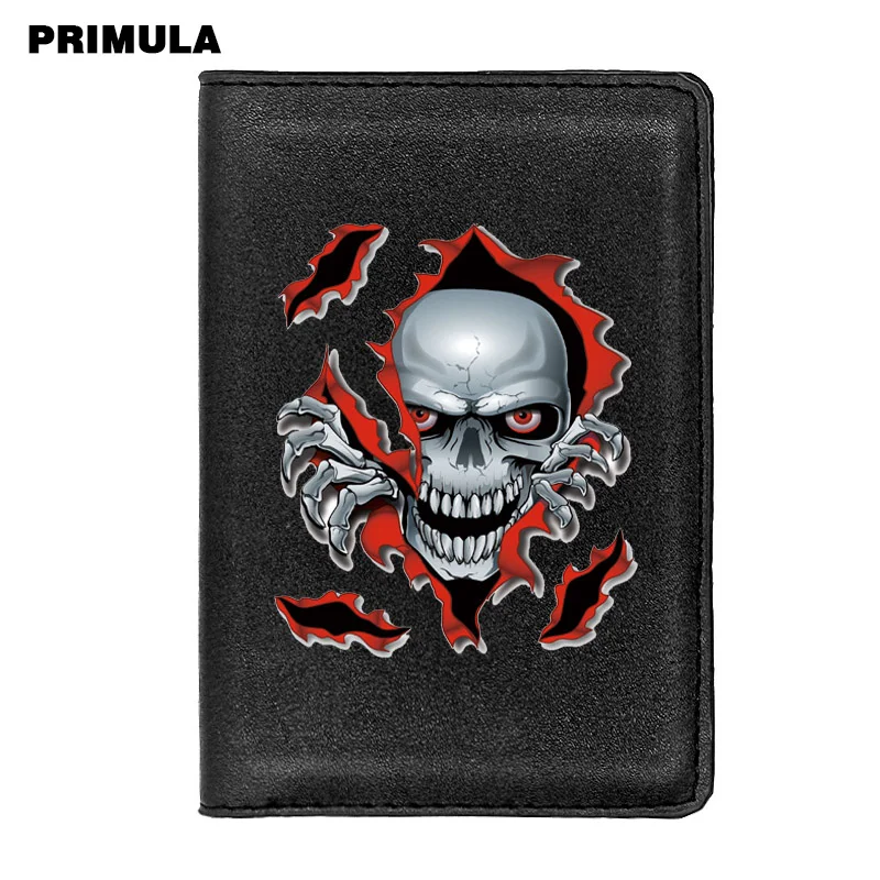 

Модная Обложка для паспорта в стиле панк с черепом и скелетом, чехол для удостоверения личности и кредитных карт, дорожный Черный кожаный ко...