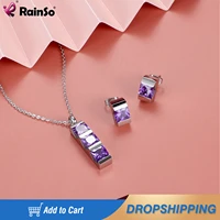 rainso necklace for women purple jewelry sets necklace earrings for ladies party engagement enamel jewellery sets drop ship