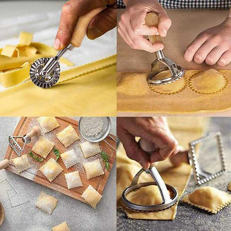 

HOT Italian Ravioli Cutter Set Pasta Press Kitchen Attachment Kit Ravioli Maker Mold Tool Ravioli Stamp Set Pastry Wheel