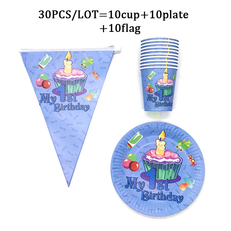 

Happy Birthday Party Supplies Kids Boy Disposable Tableware Set Baby Boy Birthday Theme Paper Plates Cup Banner/Flag Party Decor