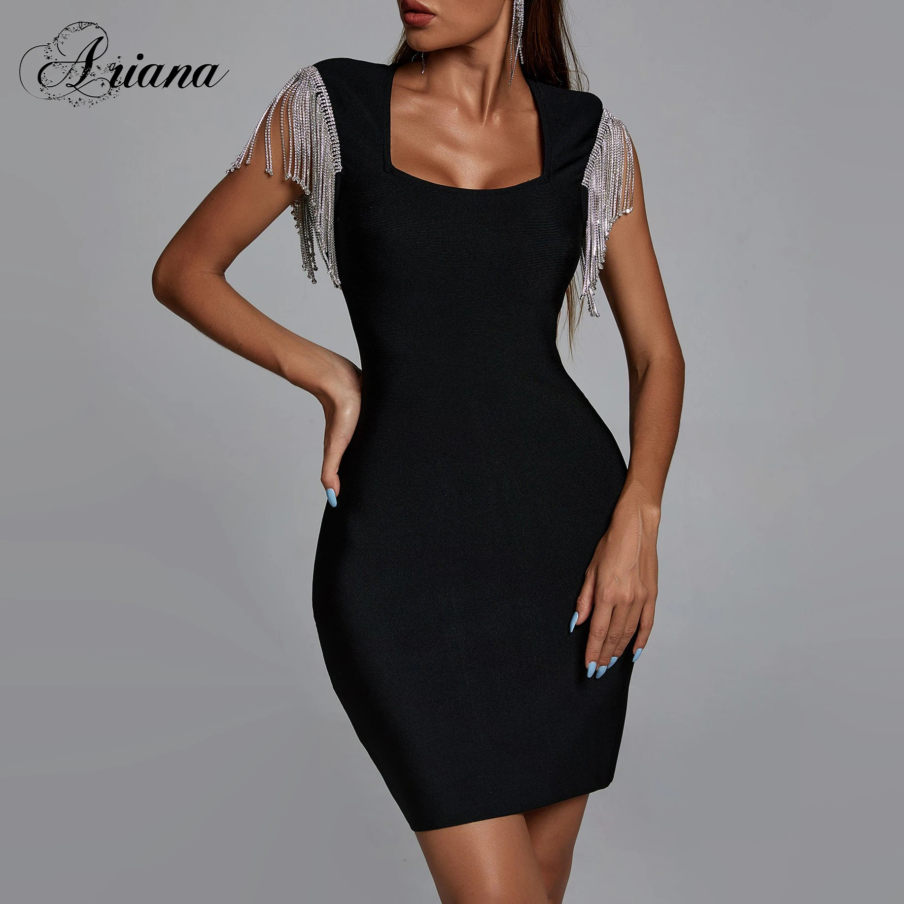 

ARIANA Women Casual Elegant Tassel Skirt Black White Party Office Fringe Spaghetti Strap Bodycon Dress With Free Shipping