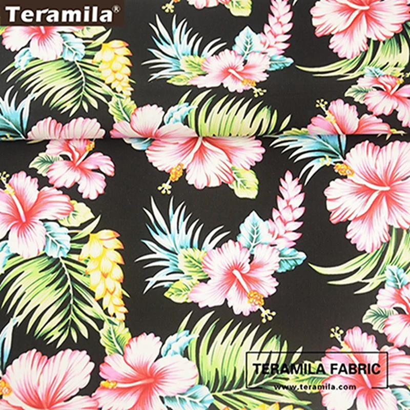 Хлопок Teramila из поплина с цветочным принтом цветочный Рисунок черный домашний