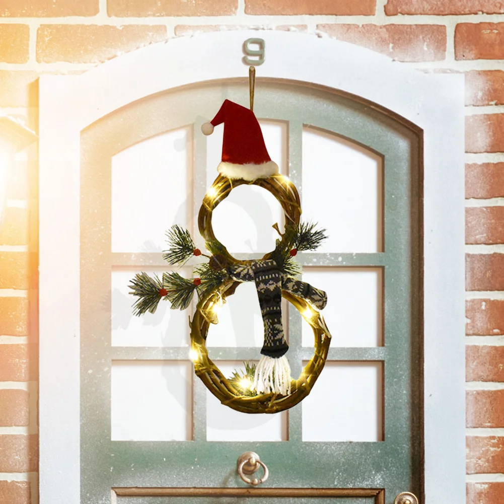 

LED Christmas Snowman Wreath Door Window Hanging Xmas Pendants for Household Festivel Party Christmas Glowing Wreath Ornaments