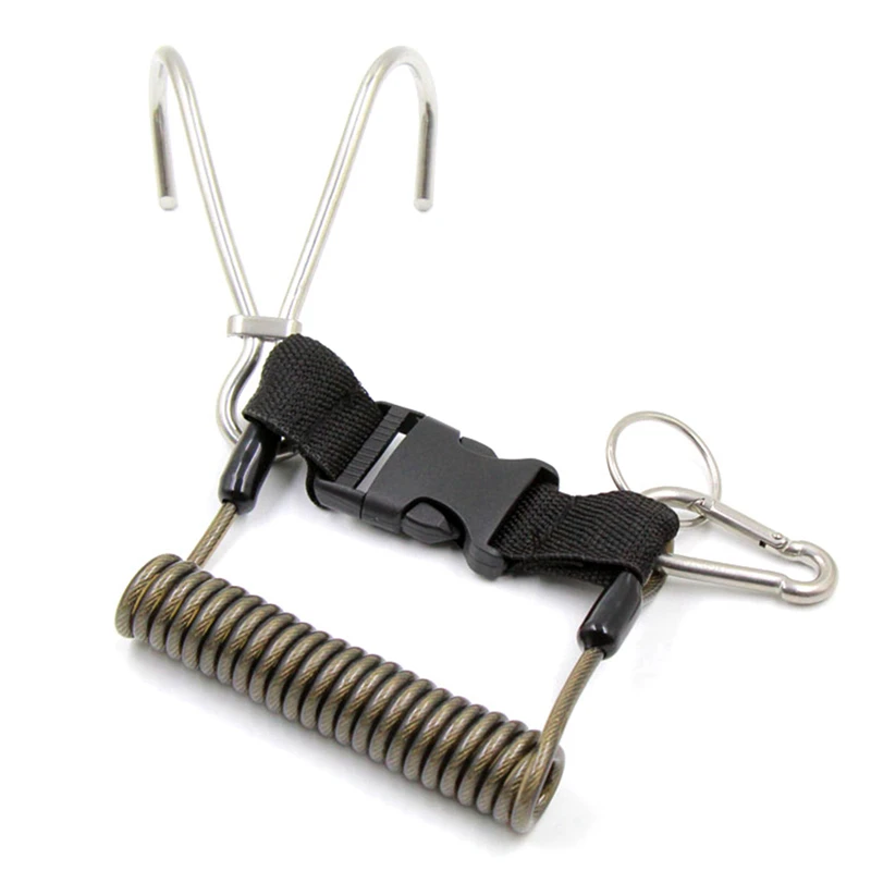 

Scuba Reef Stainless SteelHook Double Diving Reef Hook with Spiral Coil Lanyard Diving Safe Accessories