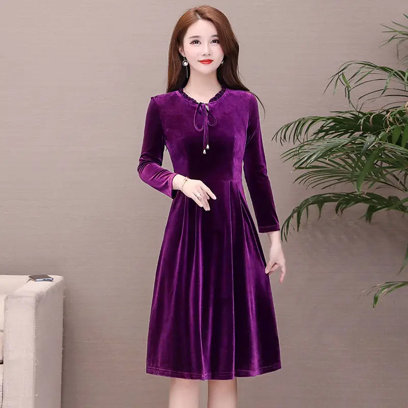 

Casual O-Neck Womens Dress Women Gold Velvet Spring Long Sleeve Slim Female Plus Size Dresses Vestido Women Bodycon Dress J149