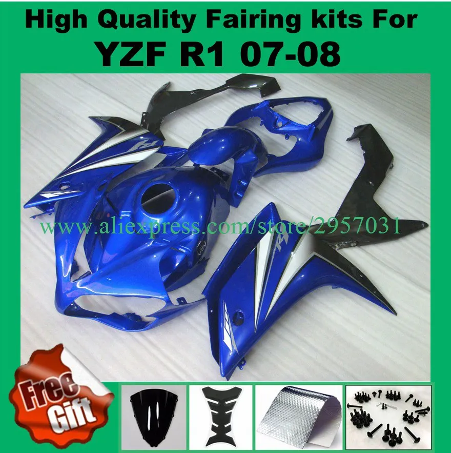 

Best Fairings For Yamaha YZF R1 07 08 2007 2008 Blue Black Motorcycle Full Fairing Kit Bodywork Cowling Free Screws+gifts