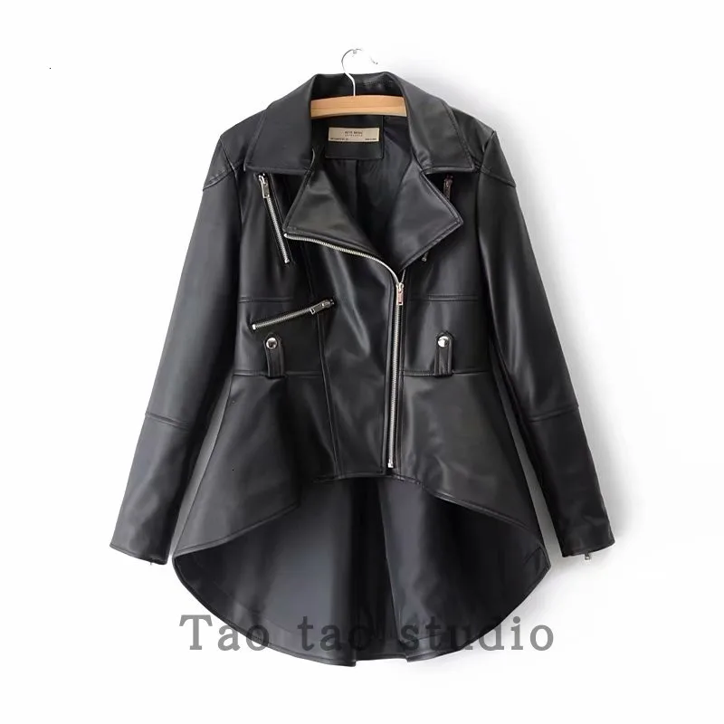 black CHICEVER из искусственной кожи Для женщин куртка с отворотом воротник с длинными рукавами асимметричное платье размера плюс Повседневное пальто женский модные Новая одежда - Цвет: black