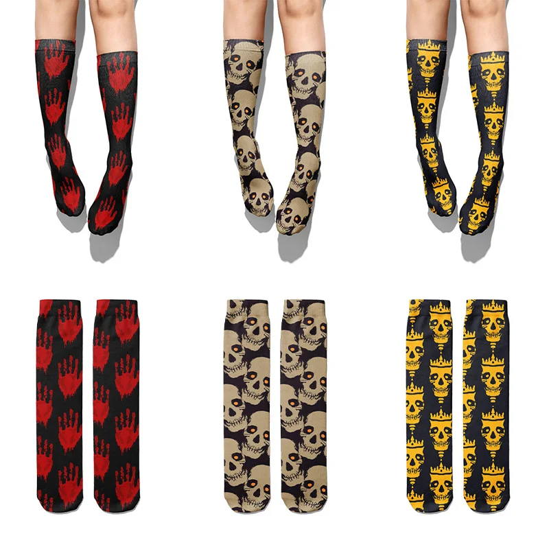 Носки компрессионные унисекс хлопковые в стиле панк с черепом уличном для
