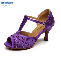 woman latin dance shoes black purple women shoes for tango salsa ballroom dancing shoes gilrs stain silk dance sandals eu33 43