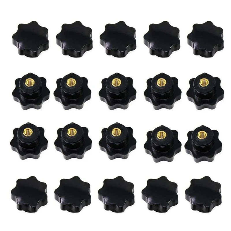 

20Pcs M6 X 32Mm Knob Grip Female Threaded Black Plastic Thread Screw Star Head Clamping Knob Grip Star Shape Head Knob