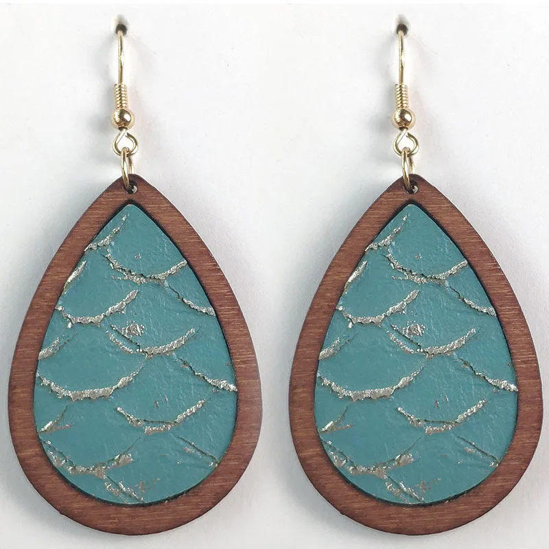 2020 новые богемные винтажные рыбные чешуи кожаные деревянные серьги-капли для