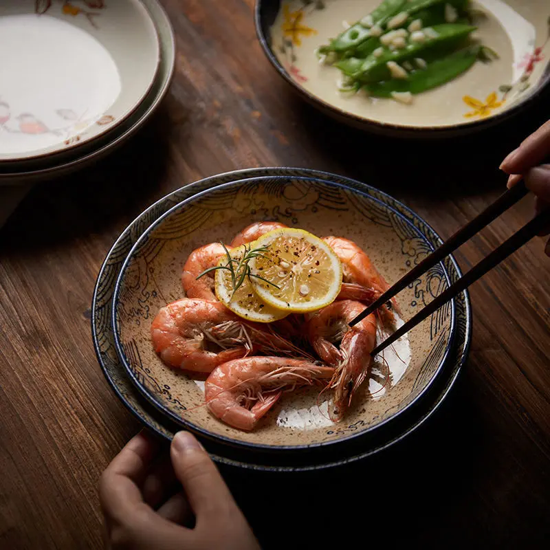 Японская керамическая тарелка с покрытием глазури 7 / 8 дюймов в стиле ретро | Дом и