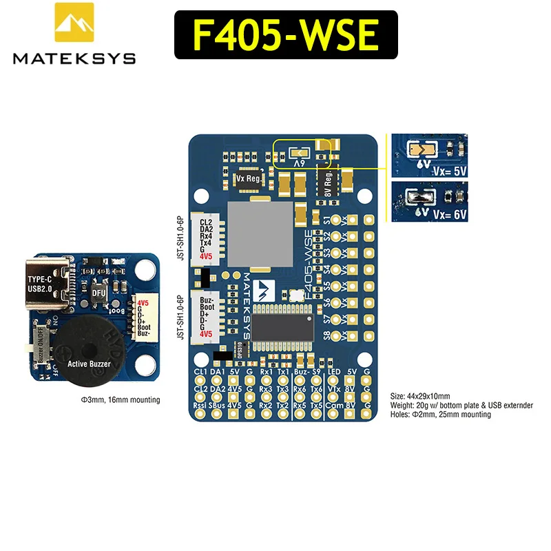 

Matek MATEKSYS F405-WSE F405 STM32F405RET6 Flight Controller Built-in OSD SD Slot DPS310 for RC Drone F405-CTR Updated version