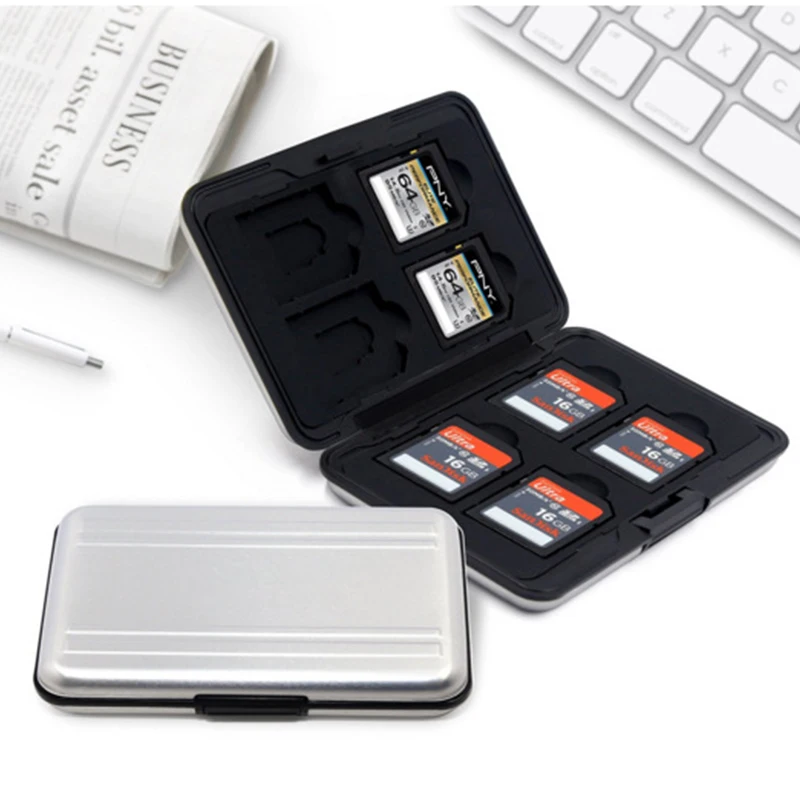

Silver Micro SD Card Holder SDXC Storage Holder Memory Card Case Protector Aluminum case 16 solts for SD/ SDHC/ SDXC/ Micro SD