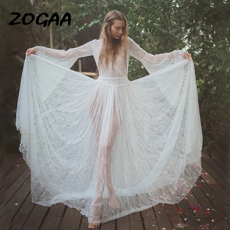 Женское кружевное платье с открытой спиной ZOGAA прозрачное винтажное длинным