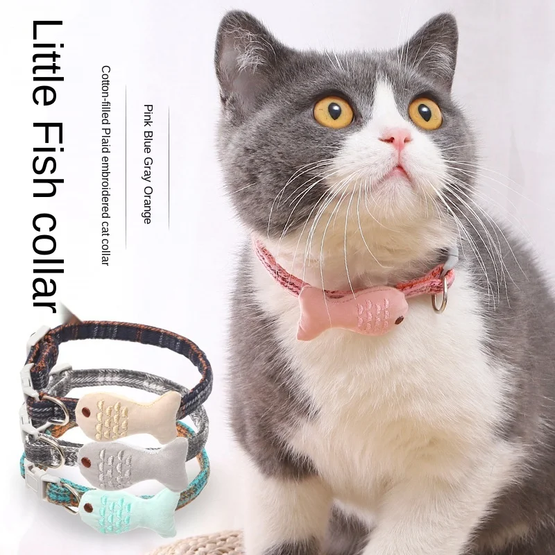 

Cat collar Havo's new cat and dog universal decorative collar is filled with cotton Scottish grid embroidered dog collars