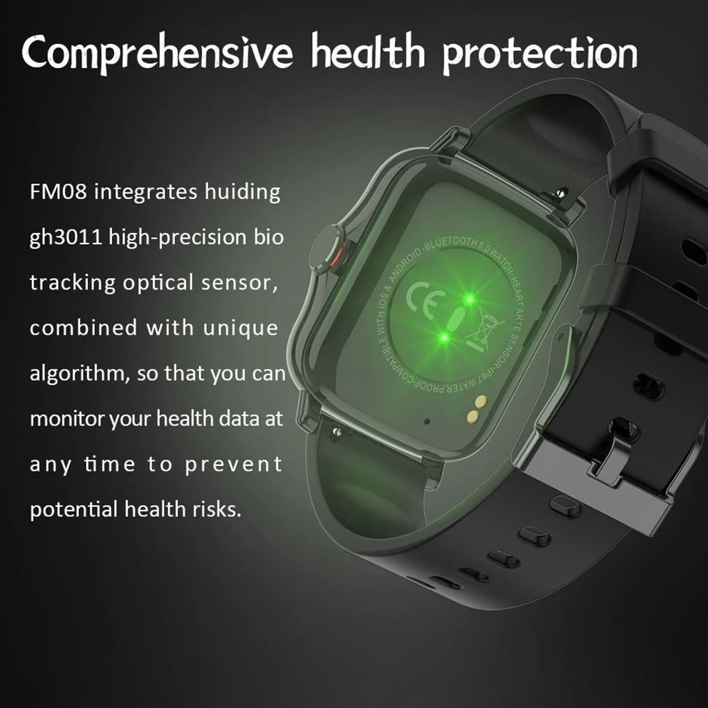 

New FM08 Smart Watch Men Bluetooth Call Real Heart Rate Monitor DIY Dial 1.69 Inch Screen Smartwatch For Android PK P8 GTS 2 W26