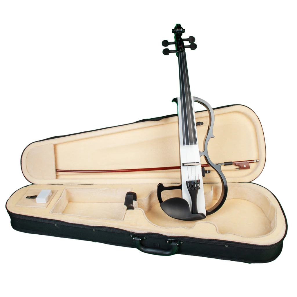 Professional Solid Wood 4/4 Full Size Silent Electric Violin Set w/ Rosin+Brazilwood Bow+Audio Cable+Carrying Case For Violinist enlarge
