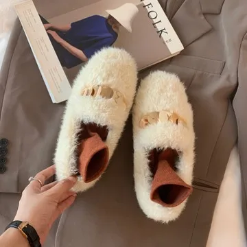 

Women Shoes Autumn Loafers Fur Casual Female Sneakers Flats Round Toe Modis Fall New Dress Winter 2021 Fabric PU Rubber Solid Fr