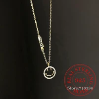 925 sterling silver cubic zircon smiling favce letter necklace for women simple new clavicle chain birthday gift party jewelry