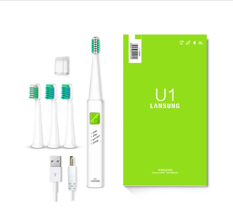 

Ultrasonic Sonic Electric Toothbrush USB Charge Rechargeable Tooth Brushes With 4 Pcs Replacement Heads Timer Brush