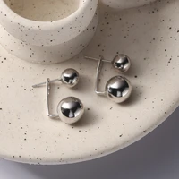 silvology real 925 sterling silver back hang round ball stud earrings for women glossy elegant earrings 2022 minimalist jewelry