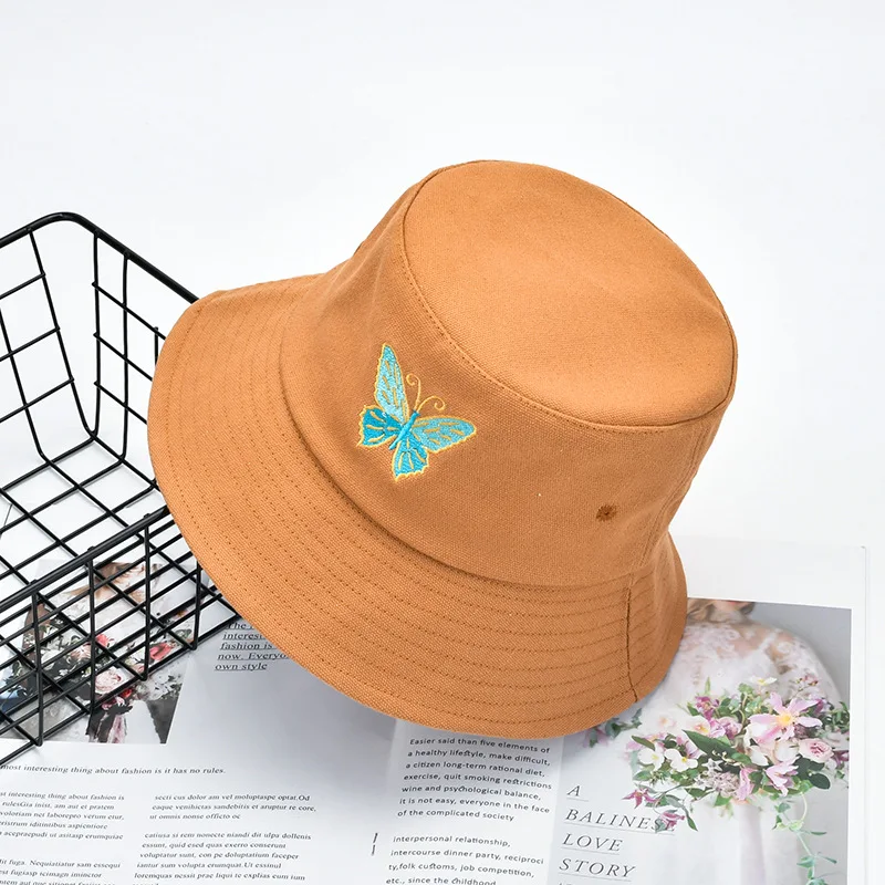 

Pragmapism 2020 new butterfly embroidered Bucket Hats female sun visor sun protection hat harajuku bucket hat womens SL-06