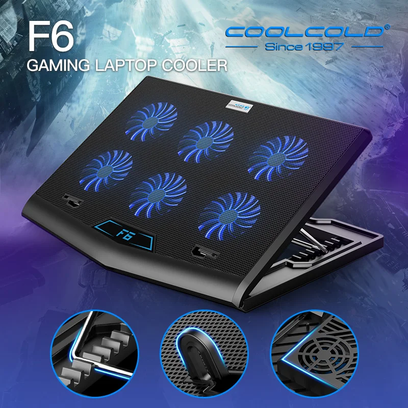 

FOR Coolcold 7 Adjustable Heights Six High Speed Fans Strong Cooling Gaming Laptop Cooler with LED Screen