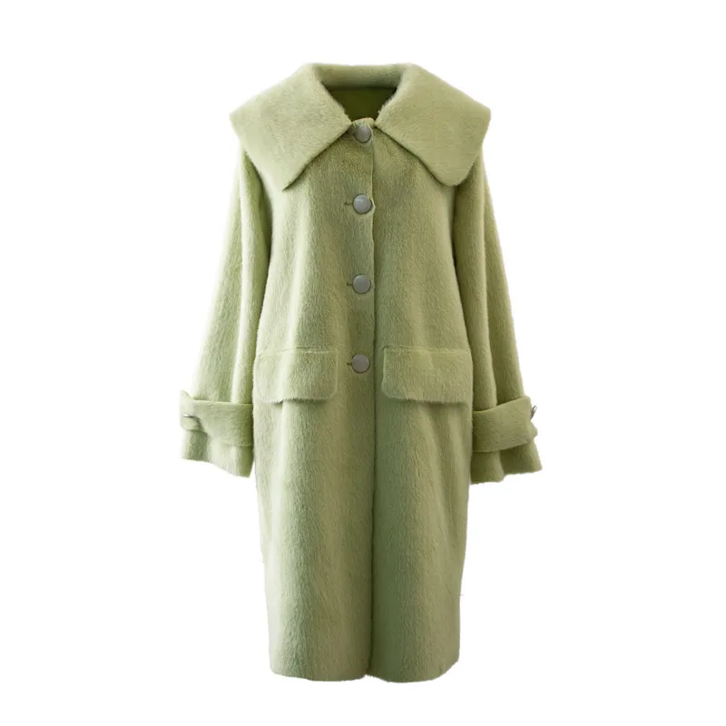 green long fur coat Яркие зеленые желтые меховые куртки из искусственной норки г. Зимние однобортные длинные пальто, верхняя одежда уличная мода для девочек, пальто с мехом - Цвет: green long fur coat